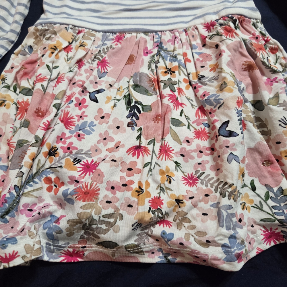 Little Sleepies Blue Striped and Pink Floral Dress - Picture 2 of 5
